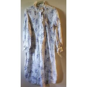 Miss Elaine Vintage Long Cotton Nightgown Button Front Ruffle Victorian W/ Tags